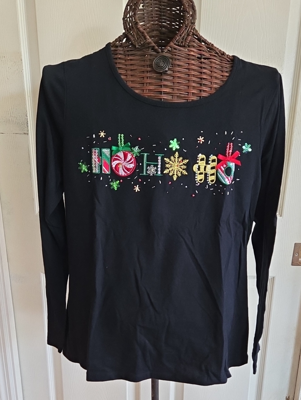 Kim Rogers Black Tunic Holiday Top - XL